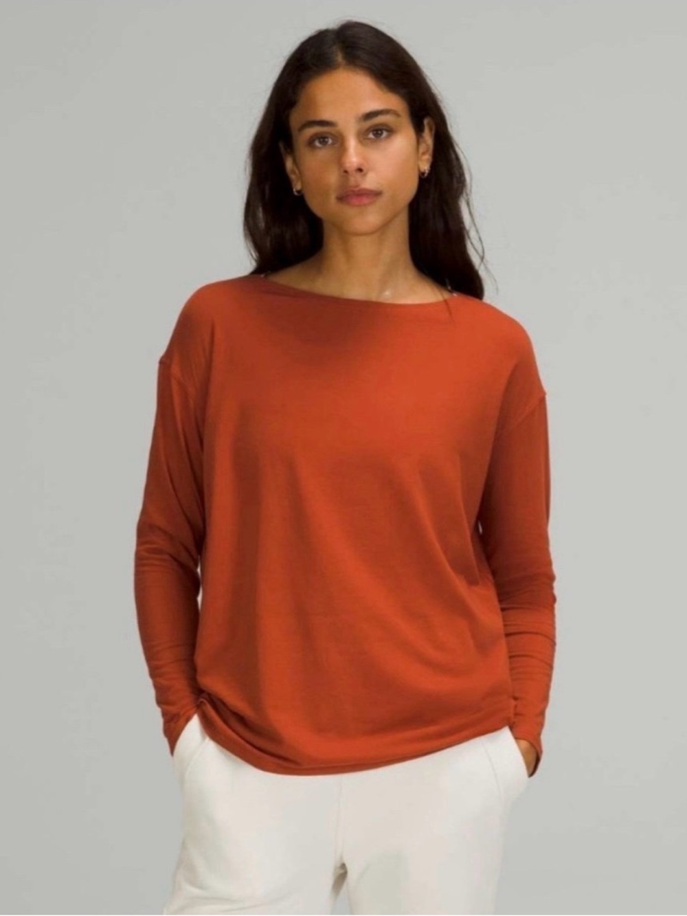 Lululemon Long-Sleeve Boatneck Top - metallic cayenne - size 8